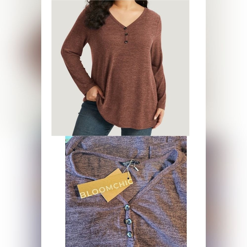 NWT L 12 *PURPLE* Heathered Button Up Long Sleeve Tee K-1106
